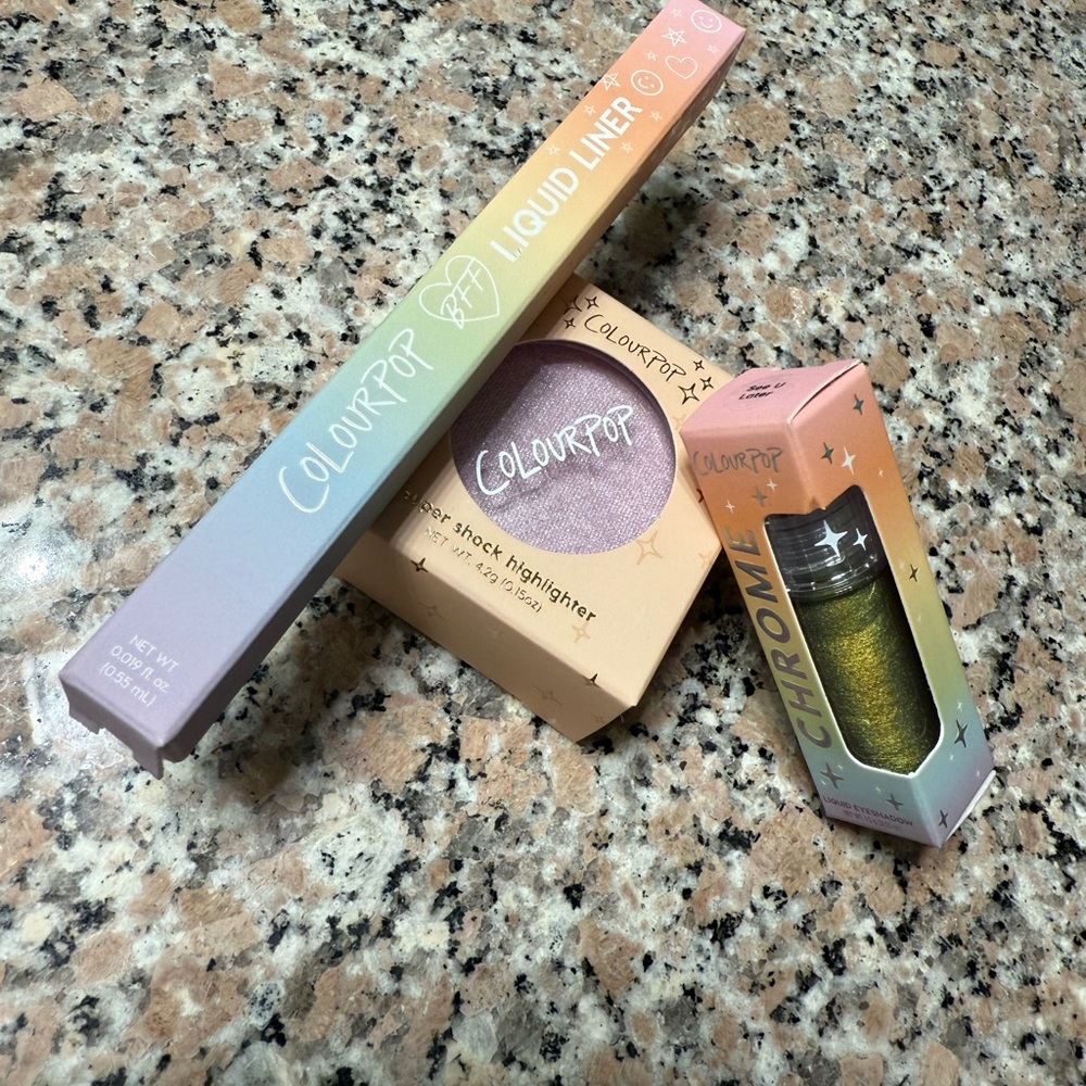 ColourPop Liquid Liner, Purple Highlighter, Green Eyeshadow Set